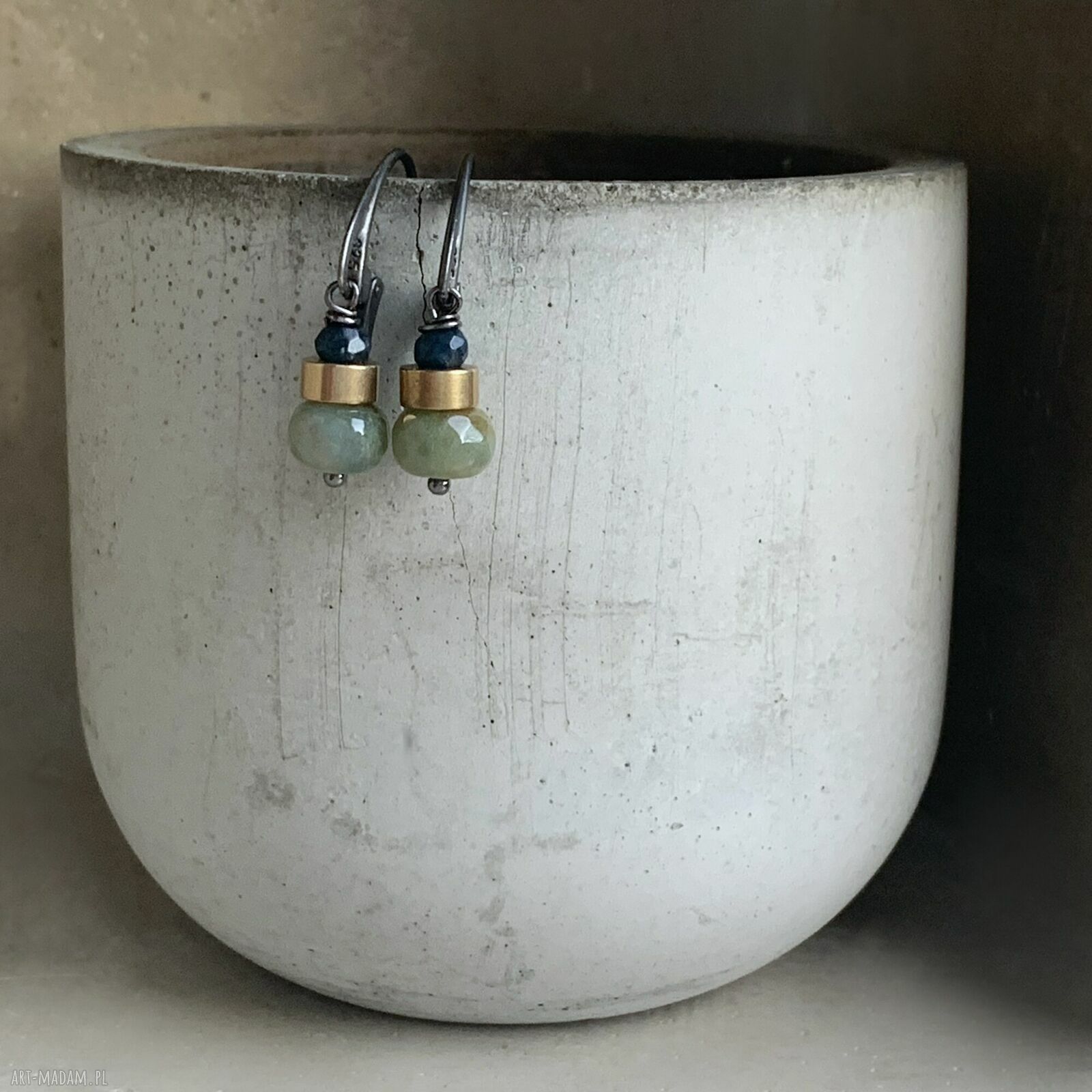 Kolczyki Forest Little Birds z agatem indyjskim i jadeitem - handmade