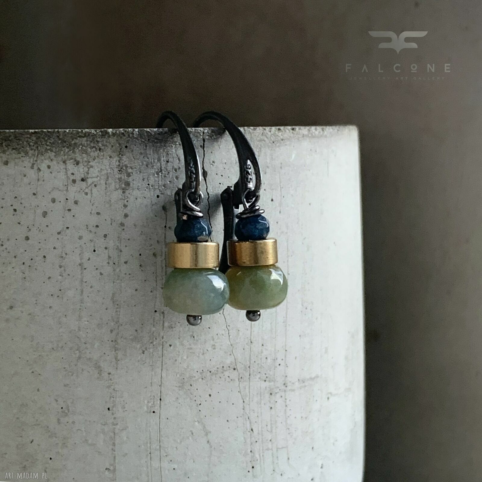 Kolczyki Forest Little Birds z agatem indyjskim i jadeitem - handmade