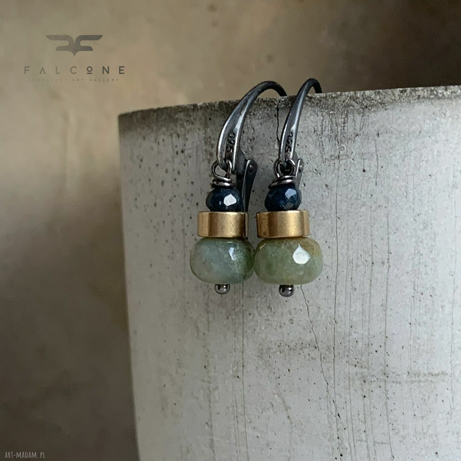 Kolczyki Forest Little Birds z agatem indyjskim i jadeitem - handmade