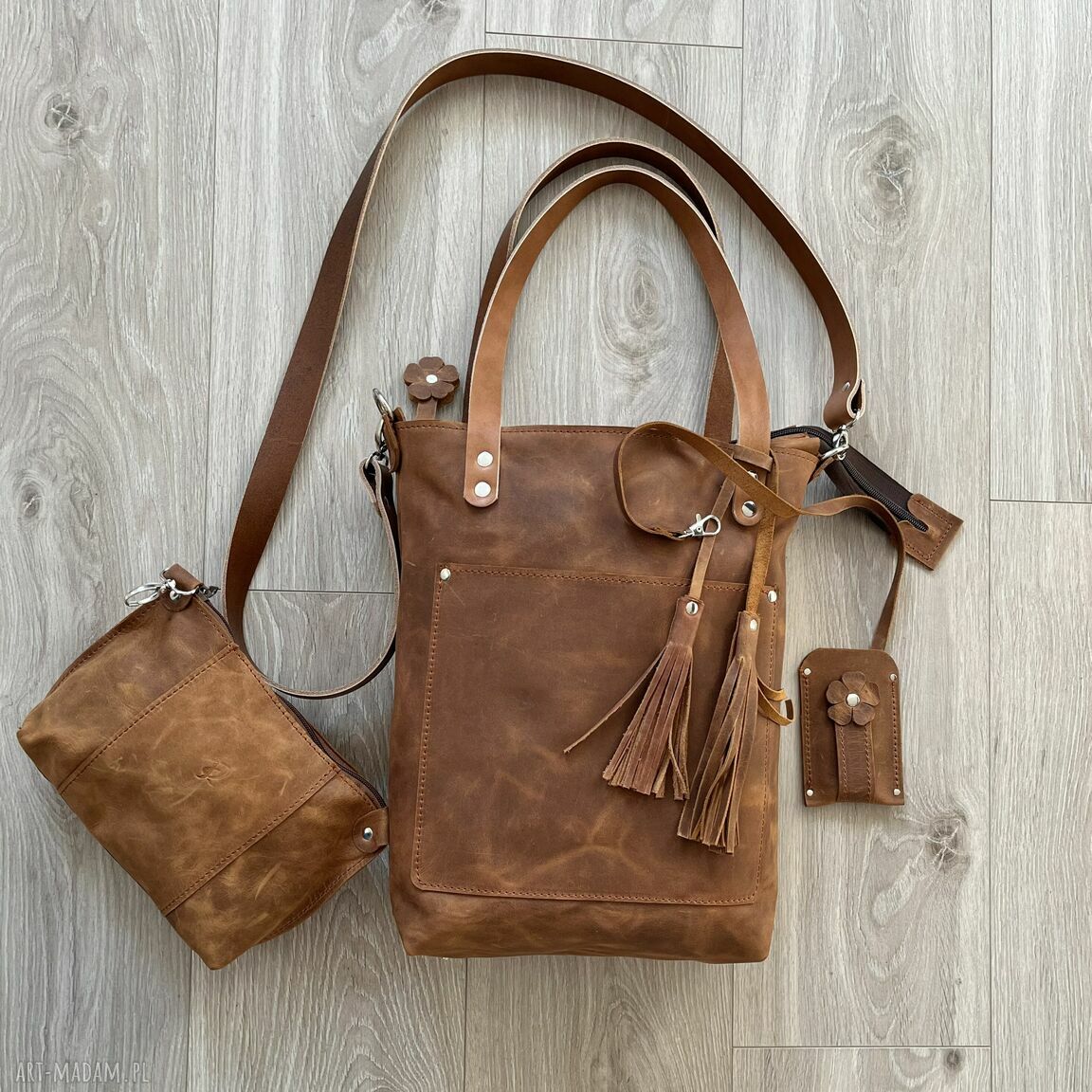 na ramię: Brązowa torba na ramię ze skóry format A 4. hand made