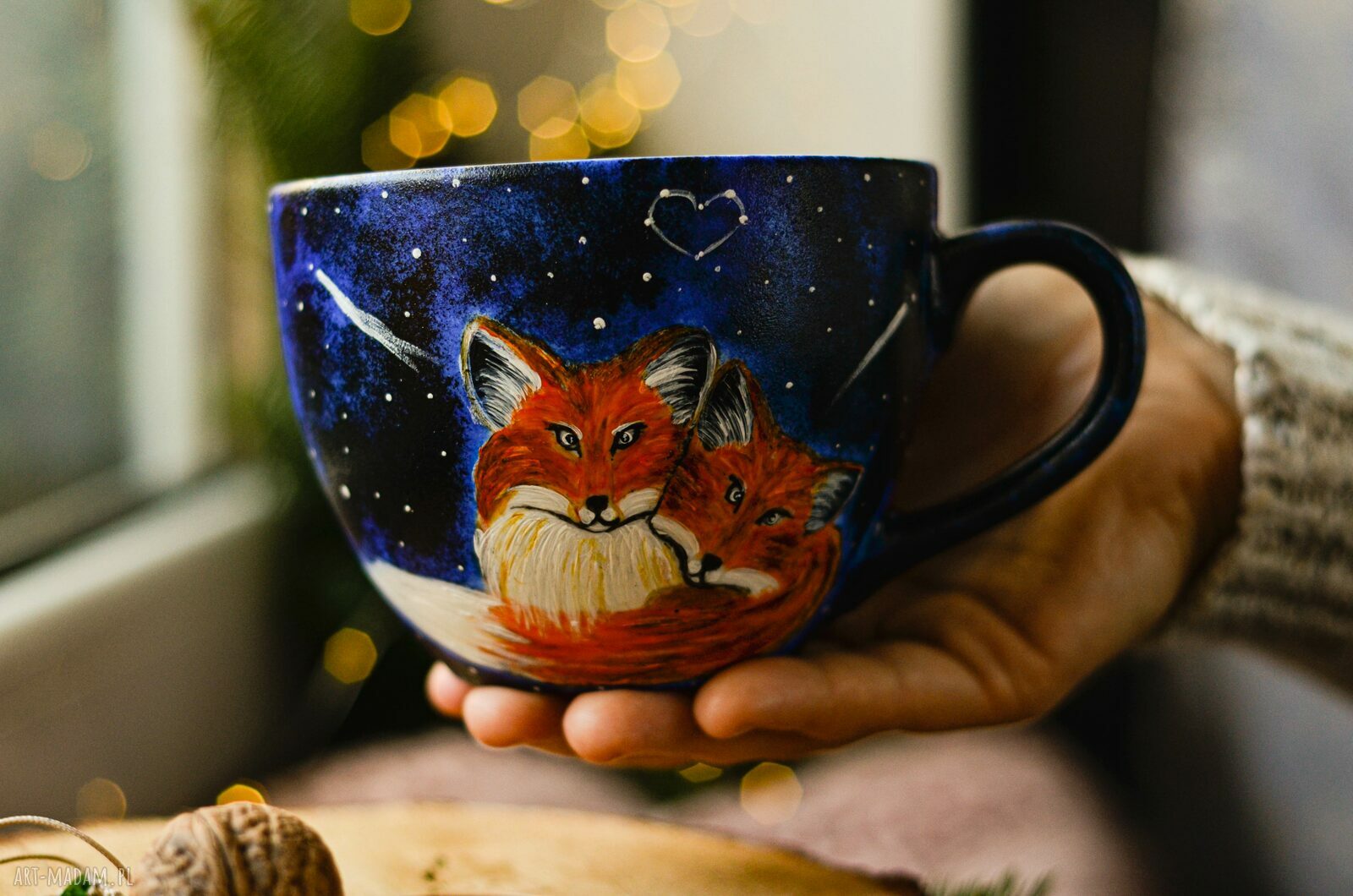Kubek ręcznie malowany Fox Love - 500 ml (porcelana) dla miłośnika herbaty