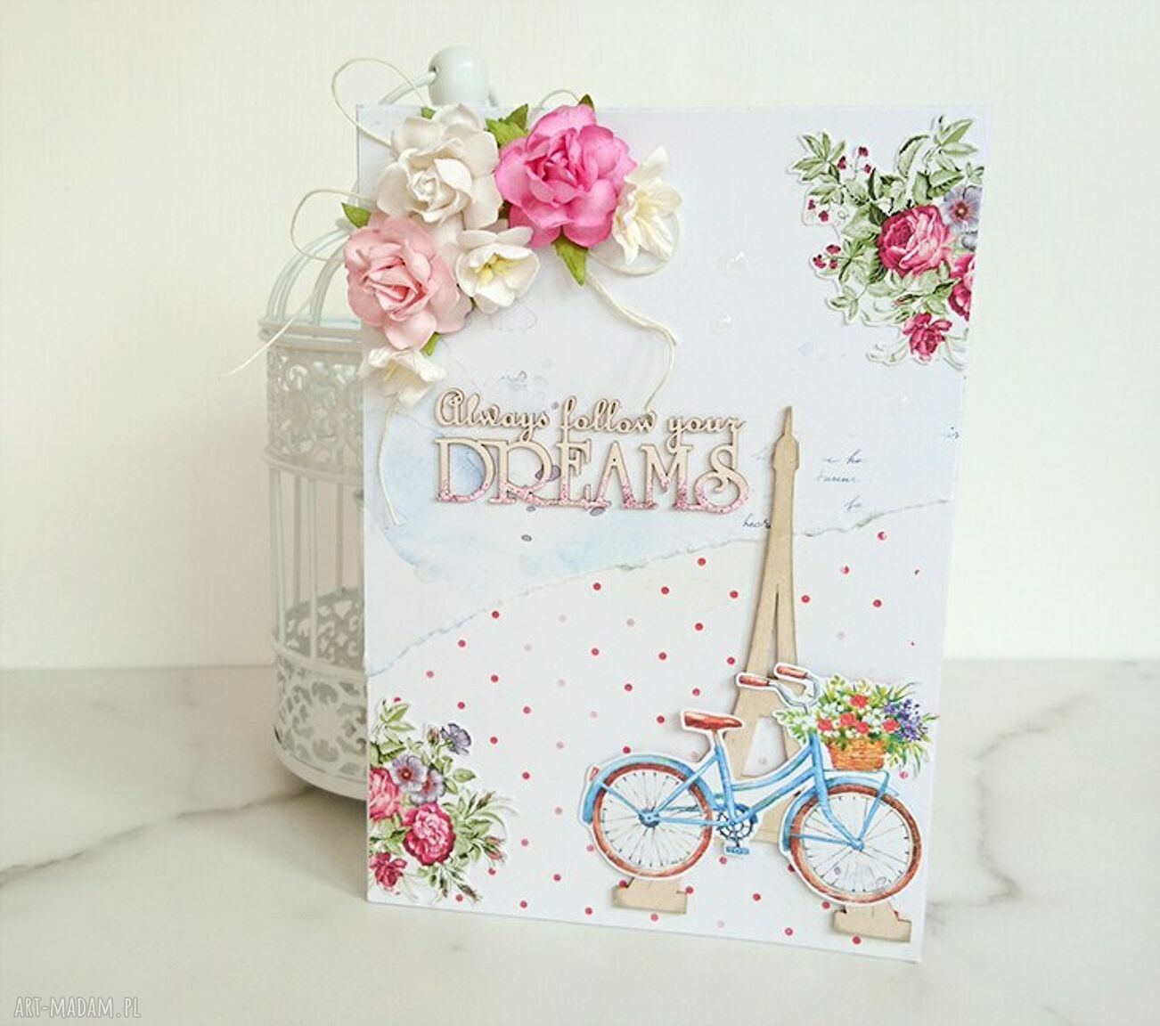 Kartka rowerem wieżą eiffla urodziny urodzinowa francuski