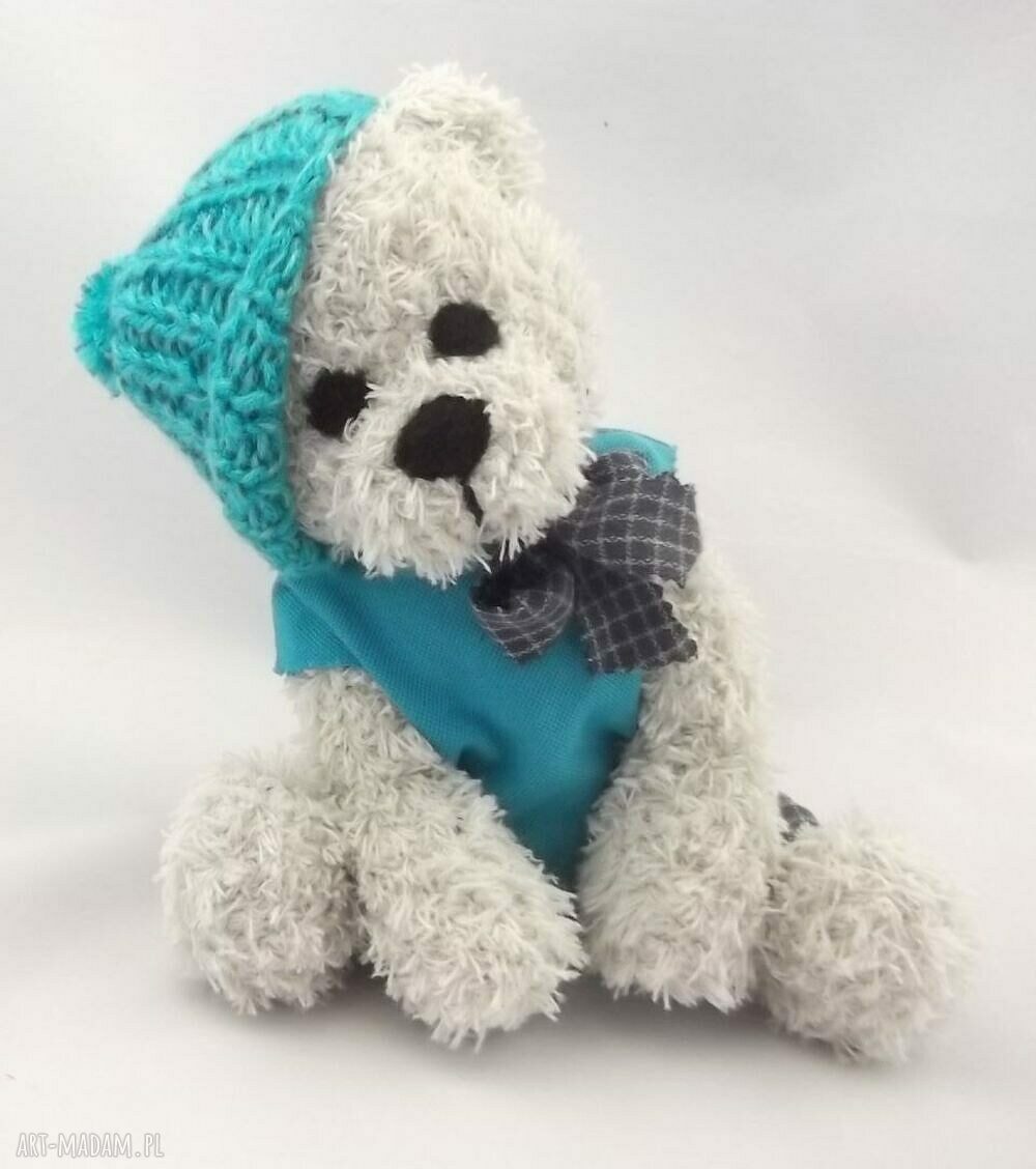 Franuś - szydełkowy miś handmade 36 cm (turkusowo-szary)