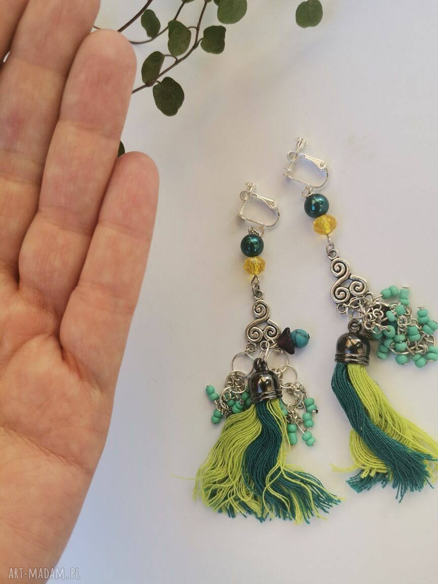 Klipsy frędzle etno boho folk Frida box x1 - kolorowy dodatek na każdą okazję