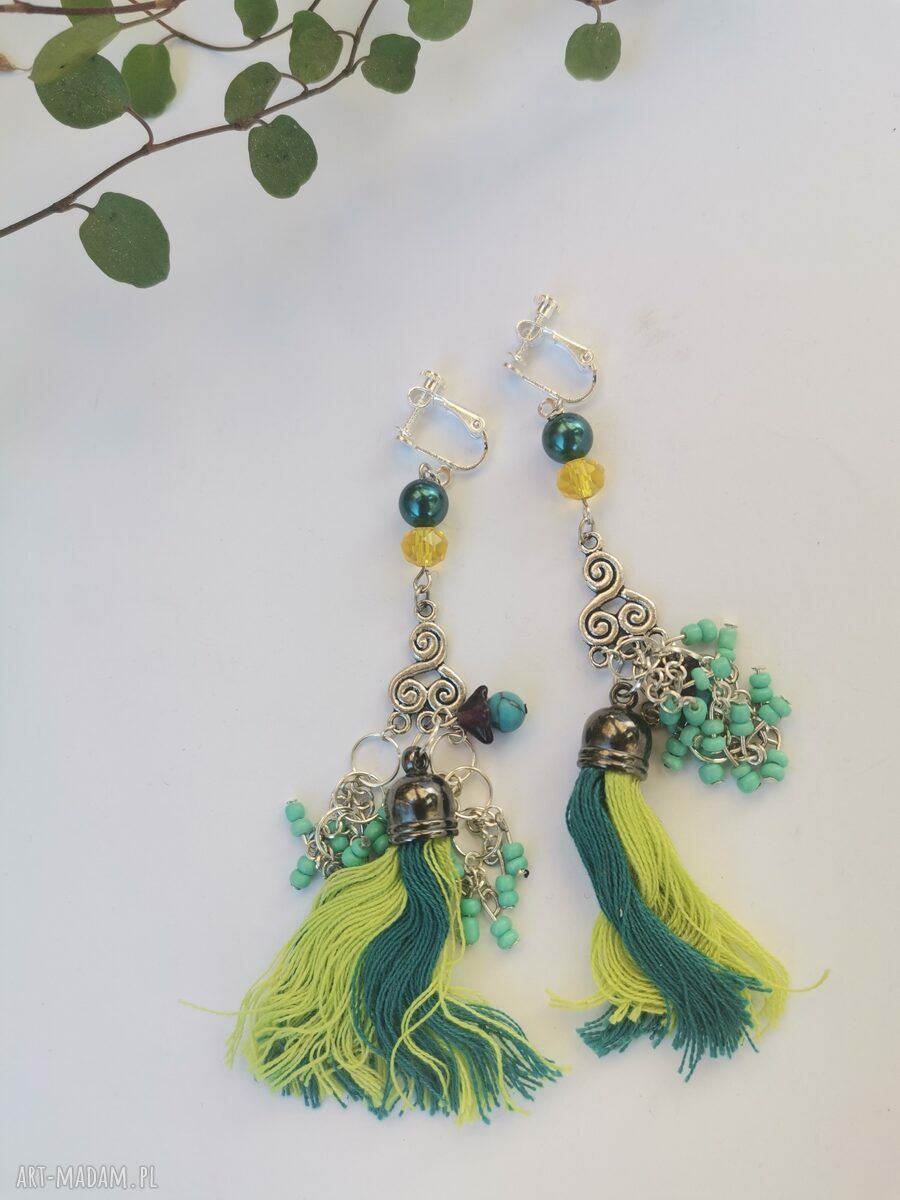 Klipsy frędzle etno boho folk Frida box x1 - kolorowy dodatek na każdą okazję