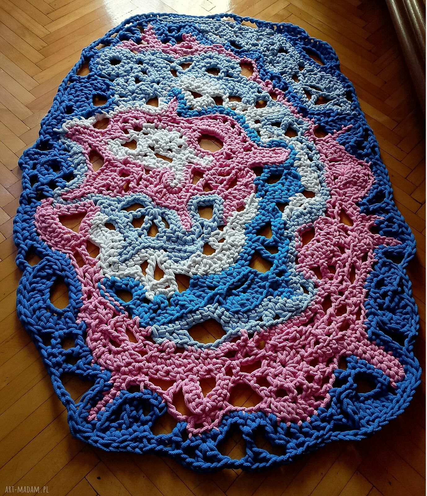 Dywan Freeform ze sznurka bawełnianego 5 mm - ręcznie szydełkowany 115x85 cm