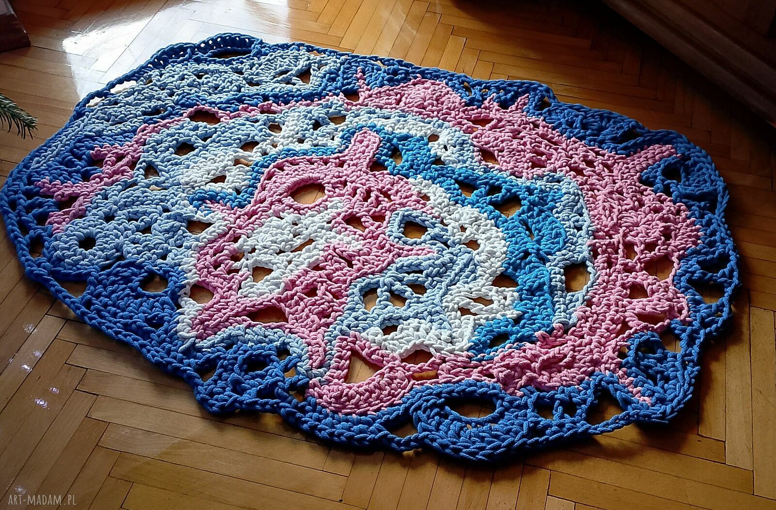 Dywan Freeform ze sznurka bawełnianego 5 mm - ręcznie szydełkowany 115x85 cm
