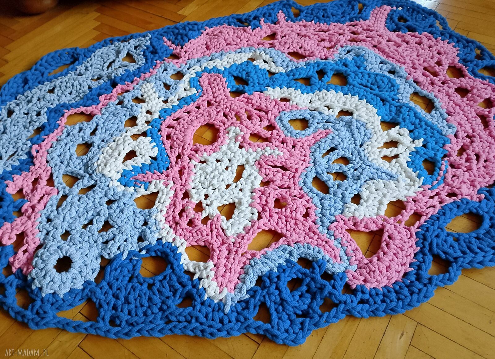 Dywan Freeform ze sznurka bawełnianego 5 mm - ręcznie szydełkowany 115x85 cm