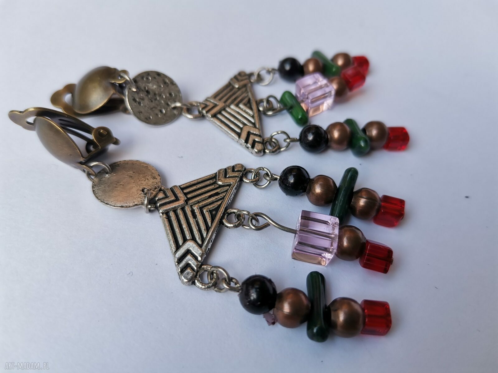 Klipsy boho z frędzlami Box X1 - rękodzieło Ruda Klara