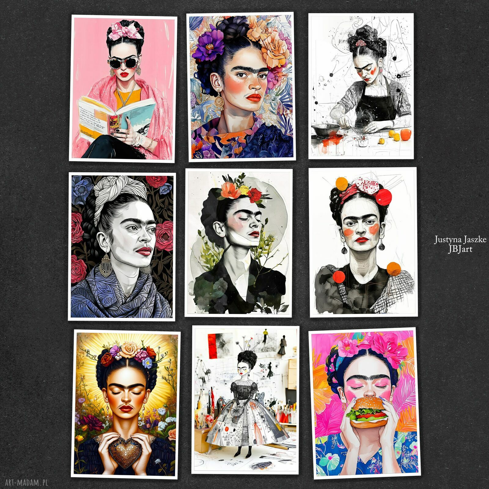 Frida - zestaw 9 grafik 13x18 cm plus 1 gratis z białym marginesem ok. 3 mm