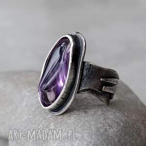 miechunka frost srebrny pierścionek z ametrynem, pierścionek regulowany