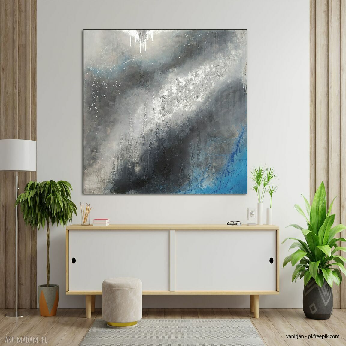 Abstrakcyjny obraz FROZEN 100x100 cm - akryl na płótnie, faktura i nowoczesne kolory