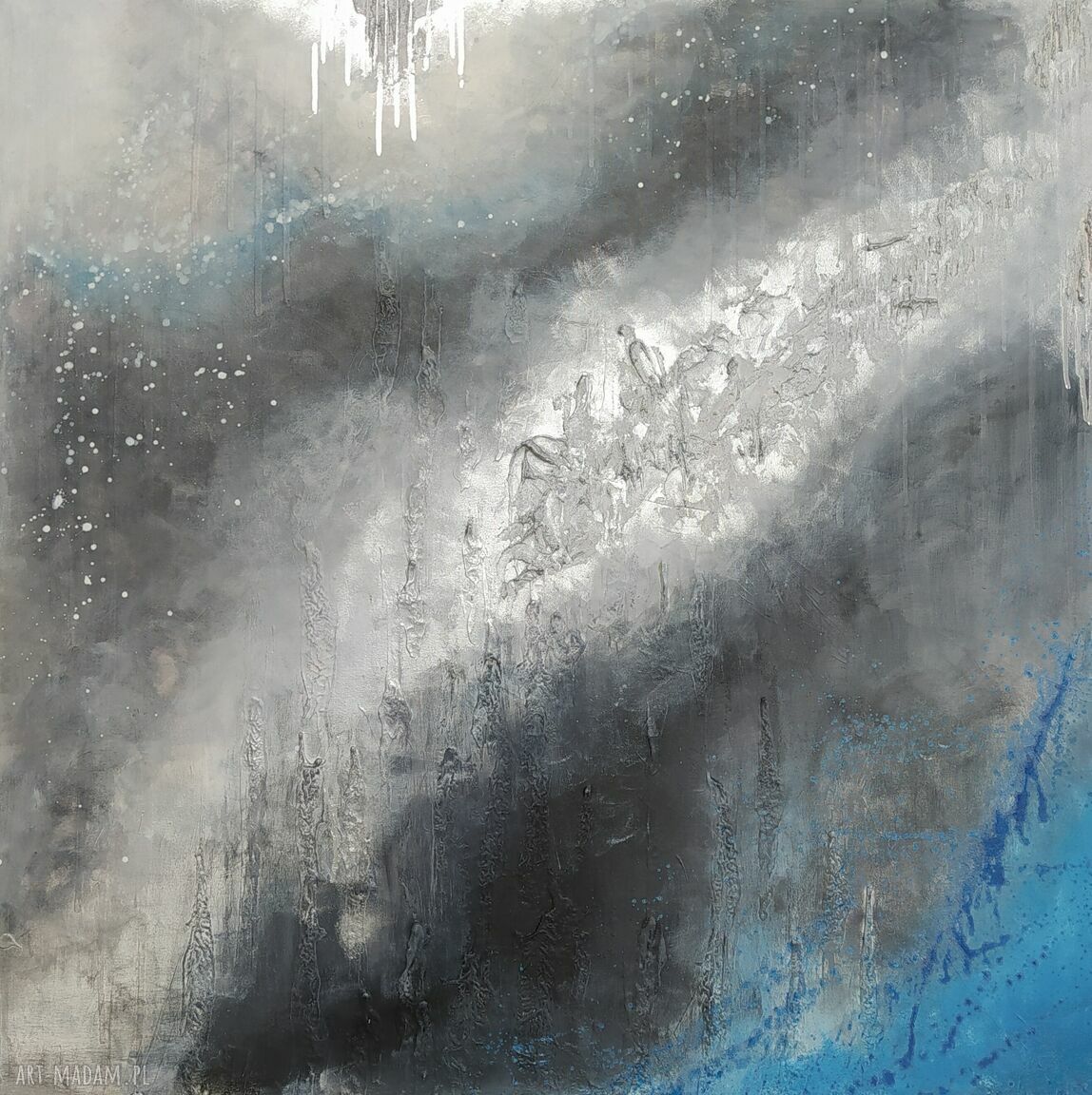 Abstrakcyjny obraz FROZEN 100x100 cm - akryl na płótnie, faktura i nowoczesne kolory