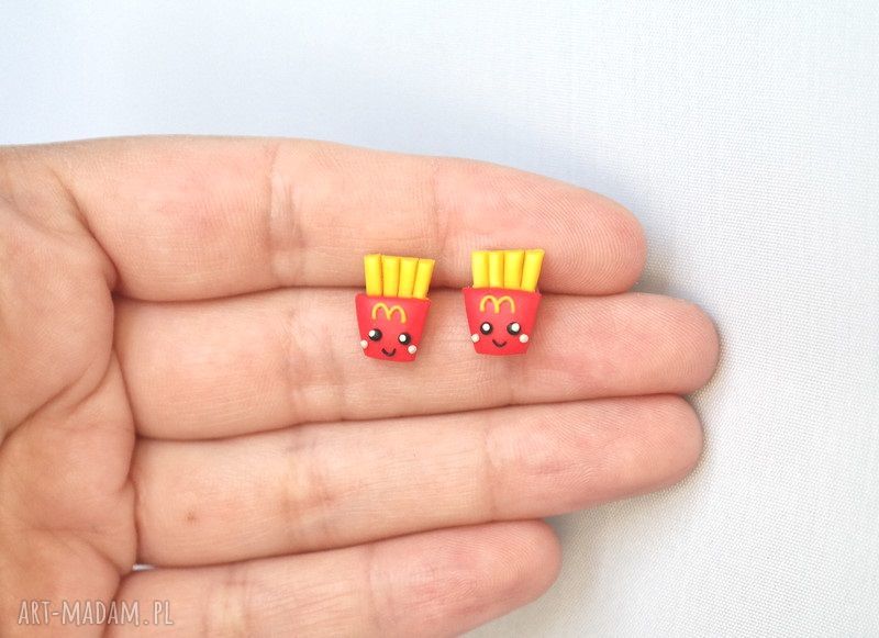 Frytki kolczyki wkręty Kawaii modelina Fimo, antyalergiczne