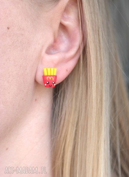 Frytki kolczyki wkręty Kawaii modelina Fimo, antyalergiczne