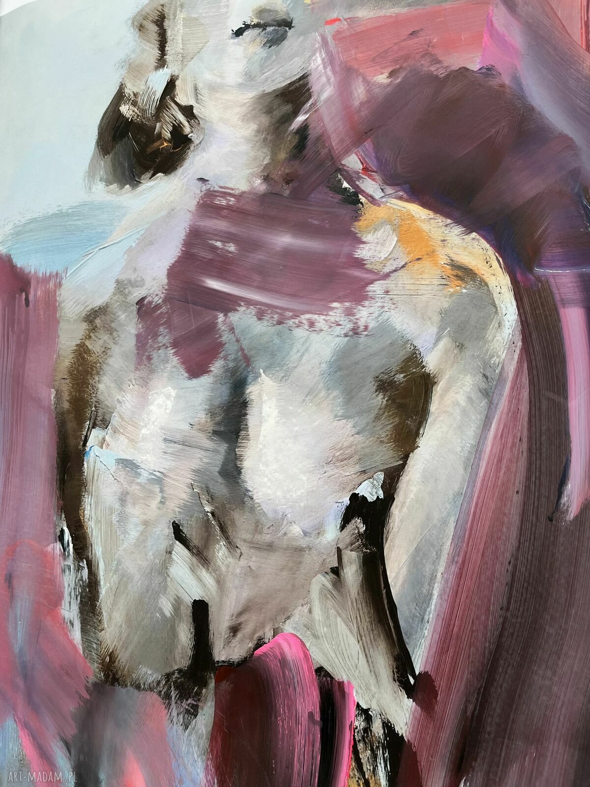 Autorska grafika „Fuhsja” 62x87 cm - druk fine art, akryl i pastel