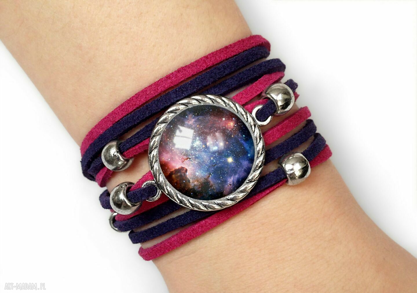 Bransoletka carina nebula fuksja galaxy kosmiczna ręcznie robiona