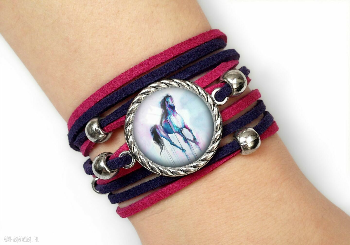 Bransoletka koń fuksja akwarele dziewczęca koniem ręcznie