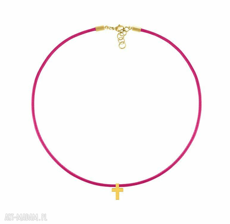 Choker sznurek malina krzyż fuksja delikatny naszyjnik oplatający