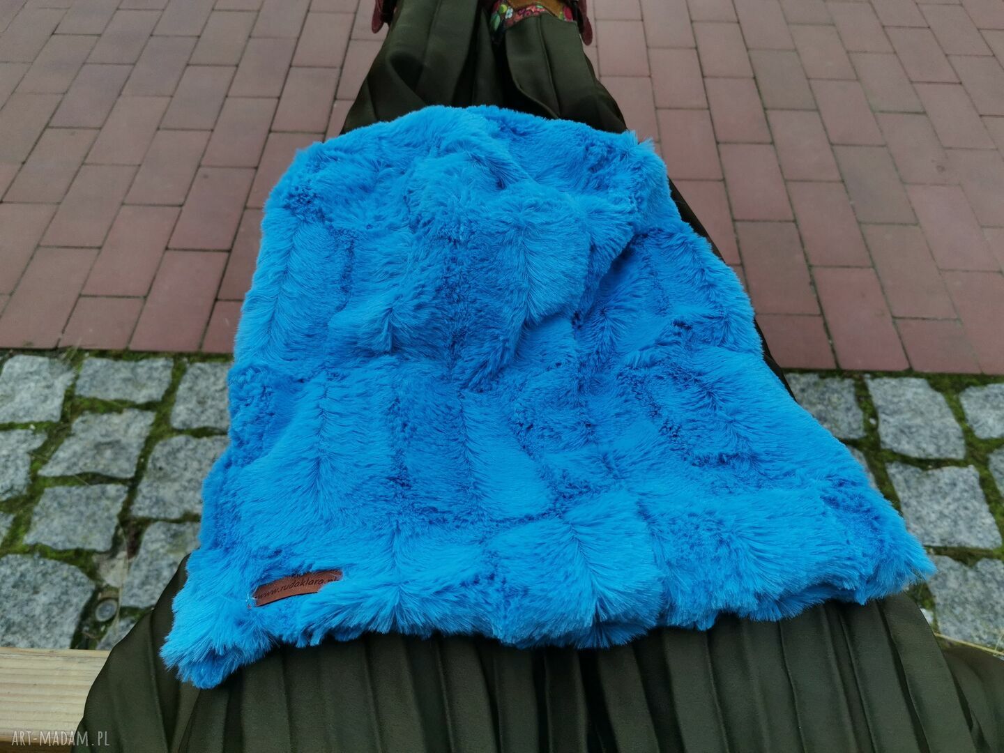 Niebieska czapka futrzana retro - zima etno (Frida) na podszewce
