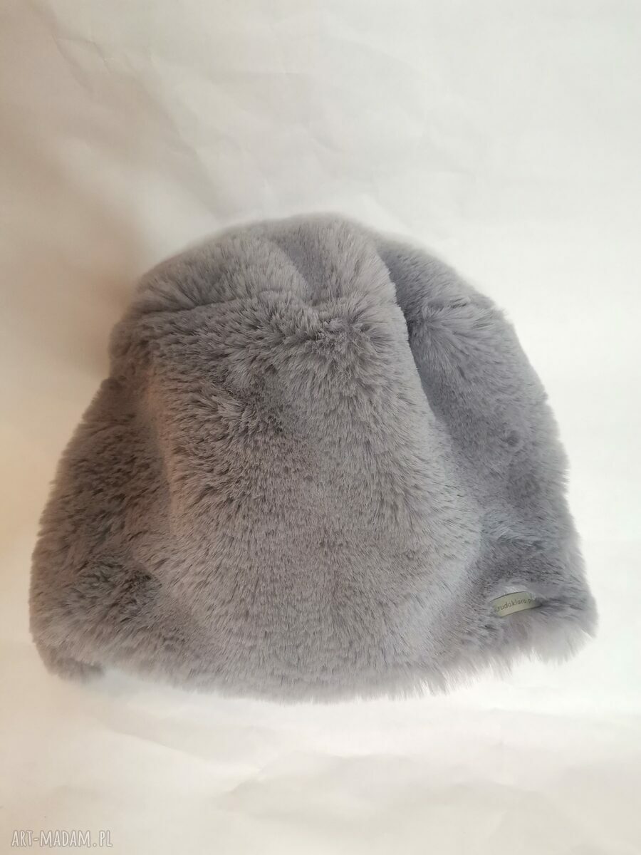 Futrzana czapka Klara - szara i ruda, krótkie futerko, podszewka, rozmiar 59-61 cm