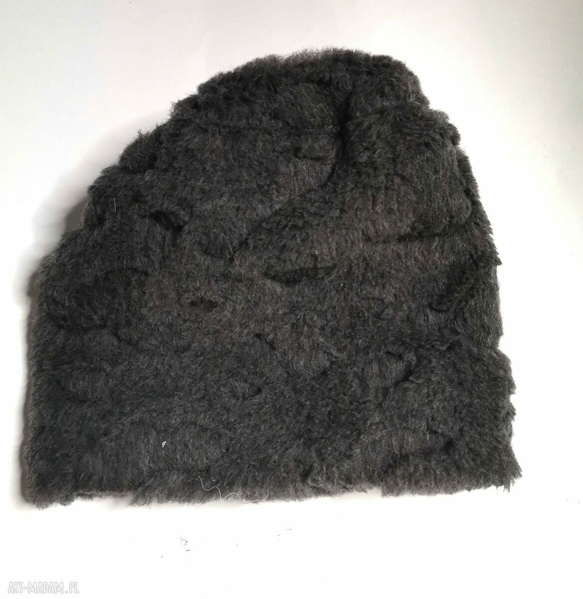 Szara futrzana czapka z podszewką - rozmiar uniwersalny (handmade)