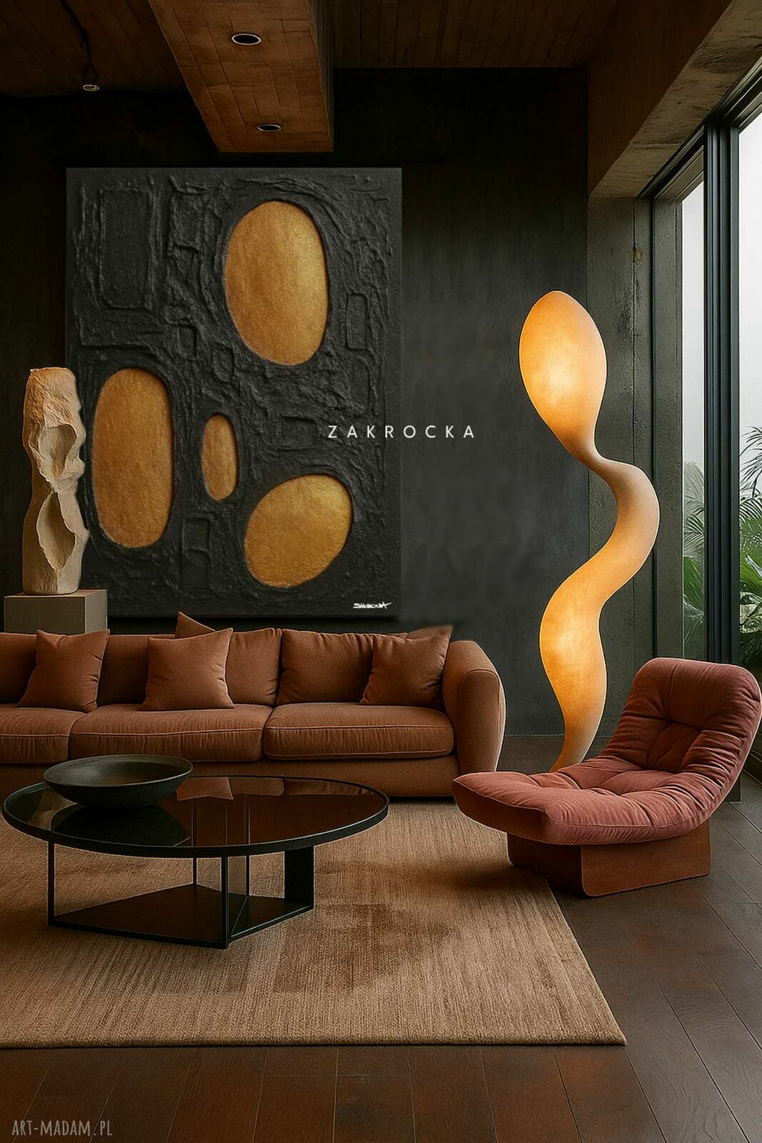 FUTURE DESIGN - czarno-złoty obraz abstrakcyjny z mocną strukturą 80x120 cm