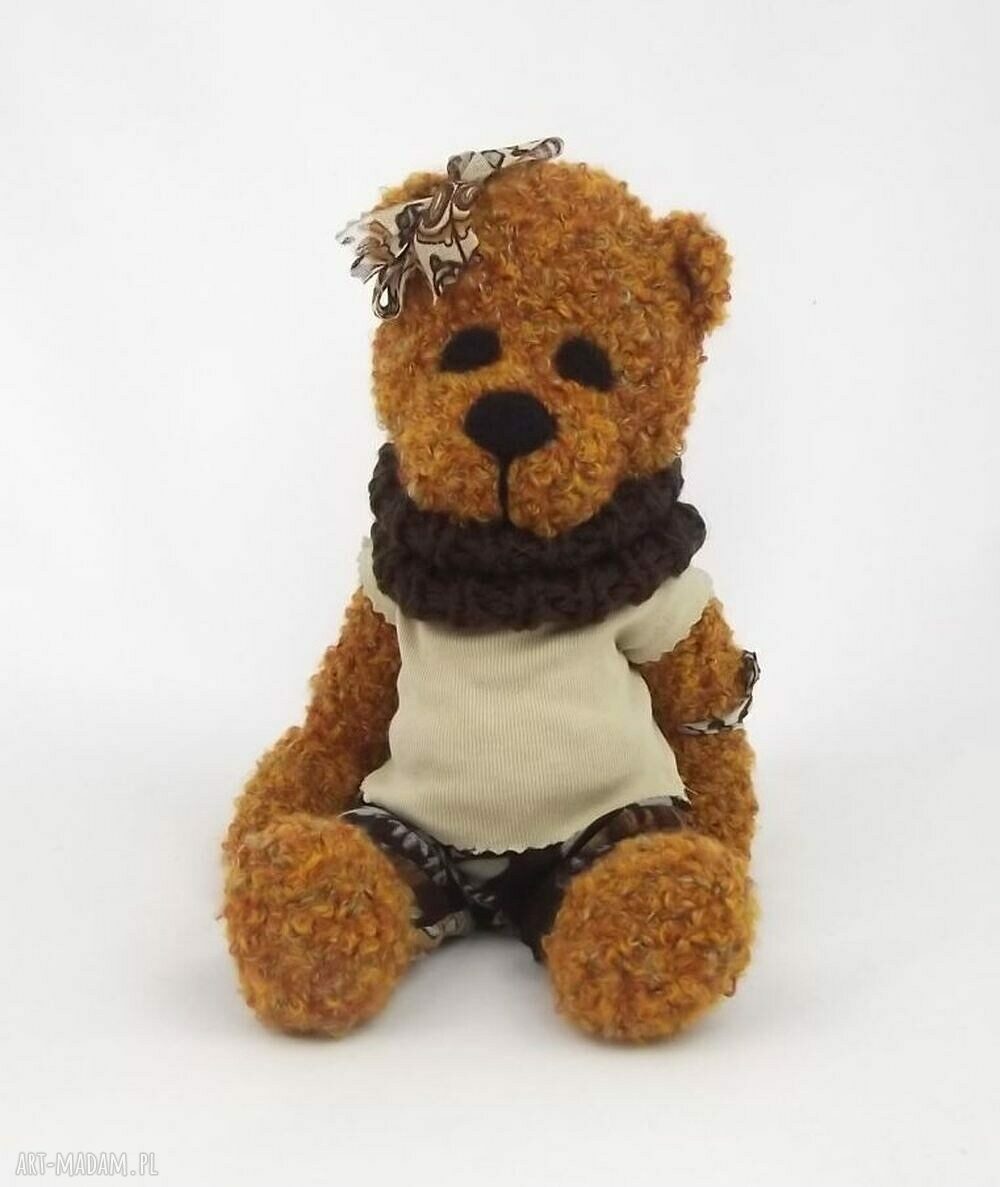 Gabrysia - misiowa dziewczynka, szydełkowa maskotka handmade 34 cm