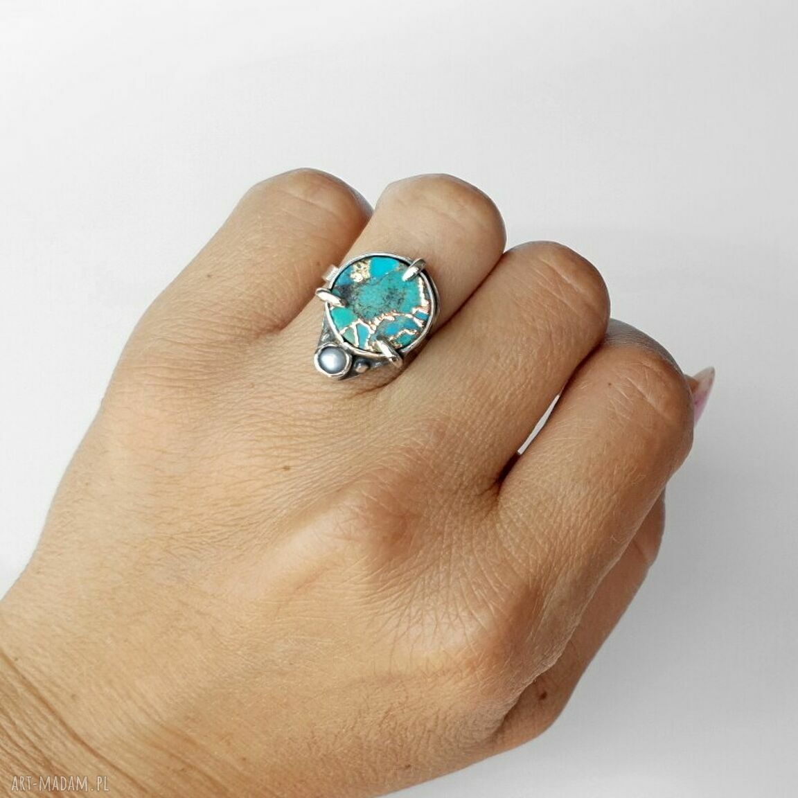pierścionki: Gaja srebrny pierścionek z turkusem handmade