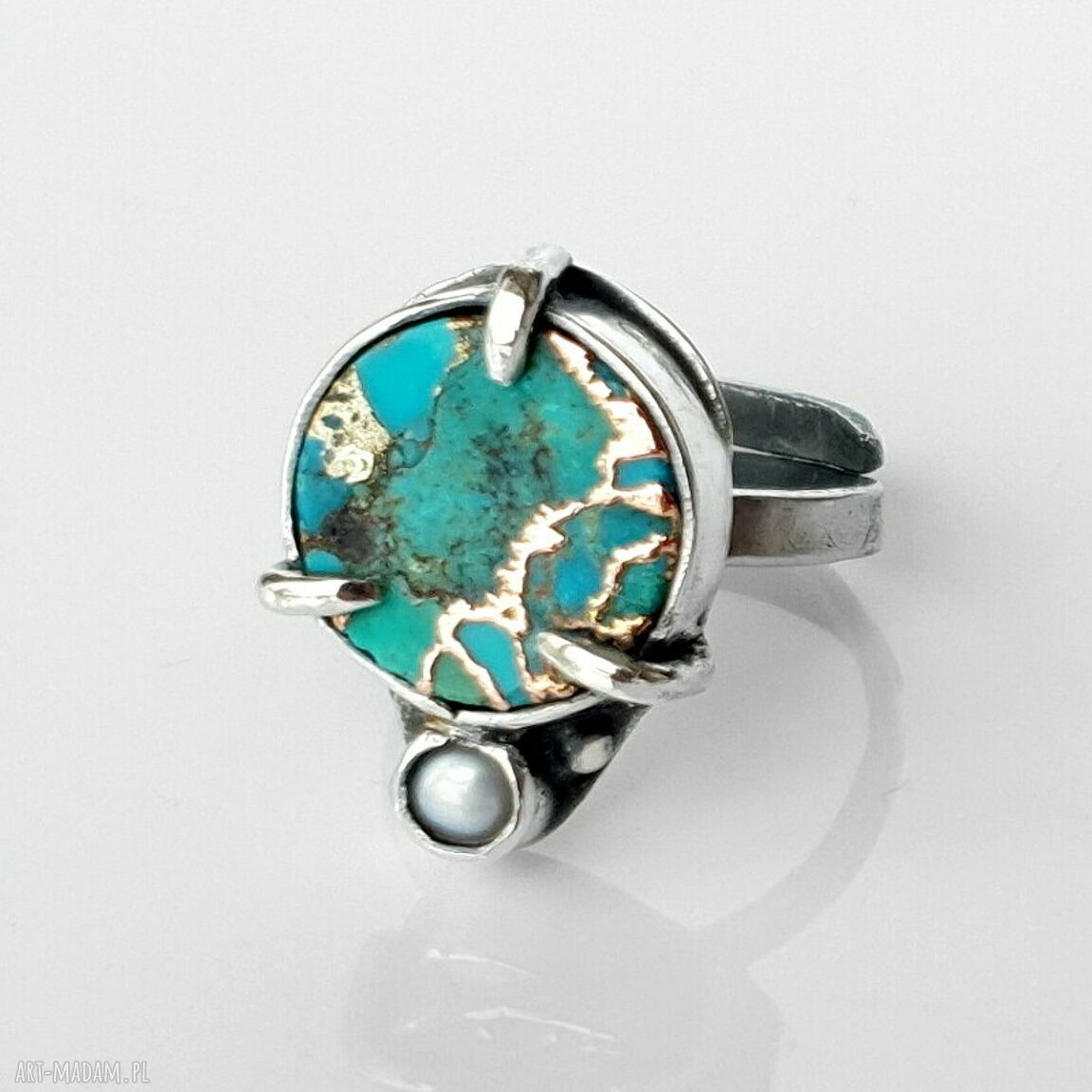 pierścionki: Gaja srebrny pierścionek z turkusem handmade