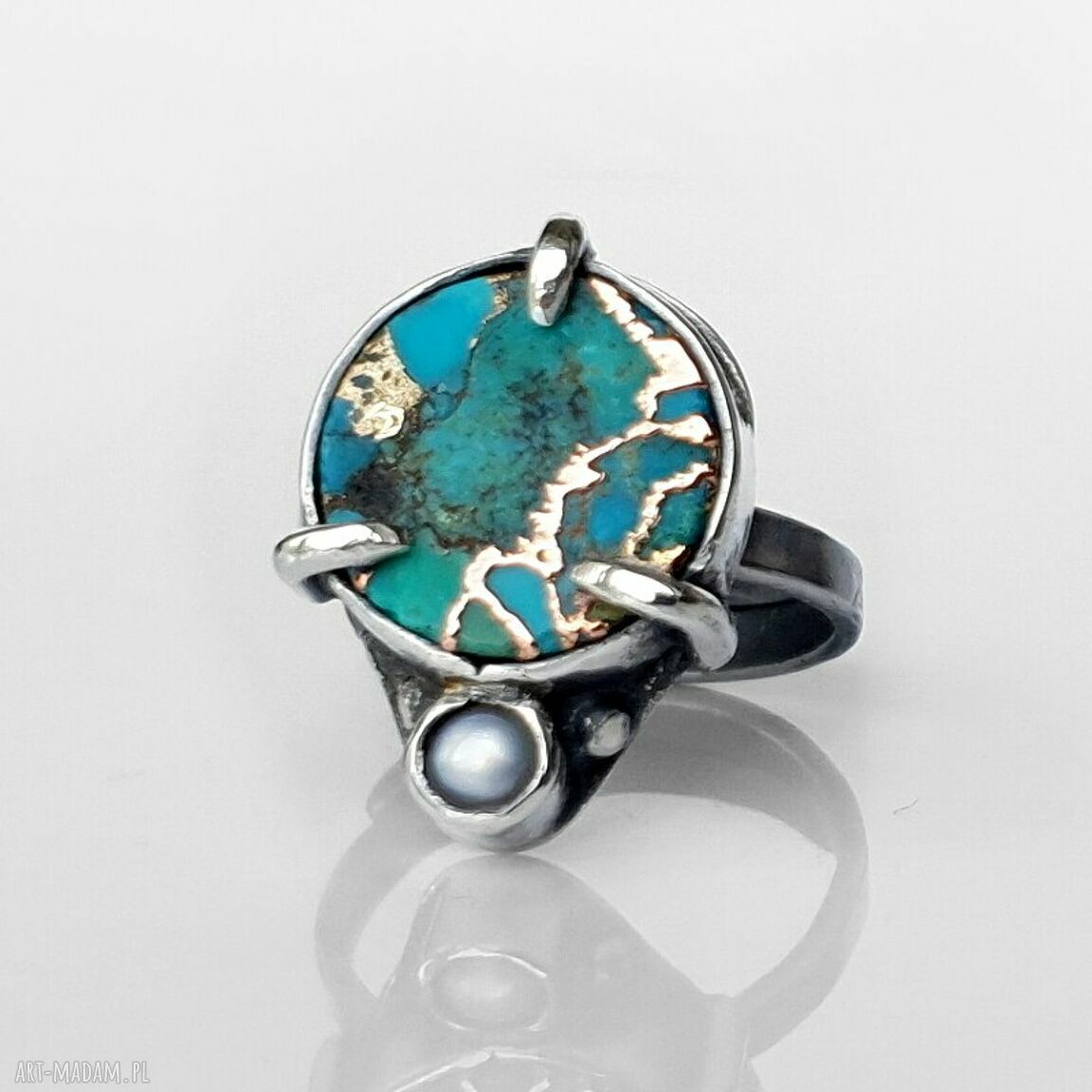 pierścionki: Gaja srebrny pierścionek z turkusem handmade