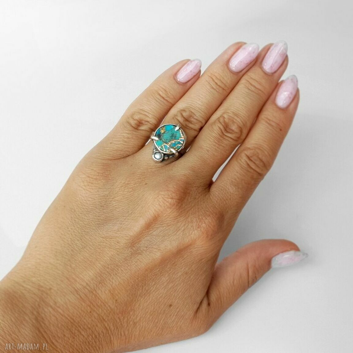 pierścionki: Gaja srebrny pierścionek z turkusem handmade