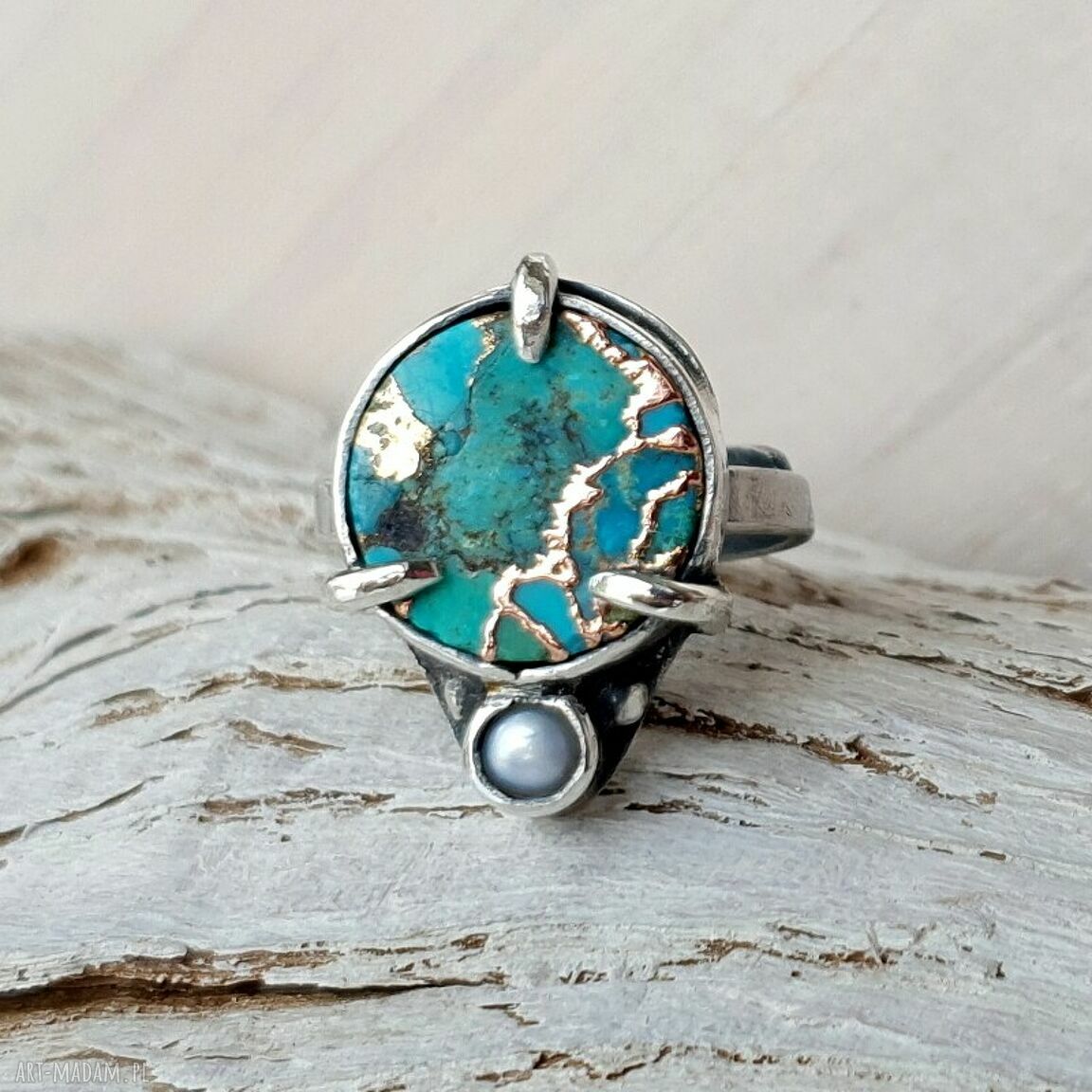pierścionki: Gaja srebrny pierścionek z turkusem handmade