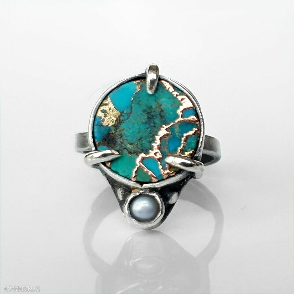 pierścionki: Gaja srebrny pierścionek z turkusem handmade
