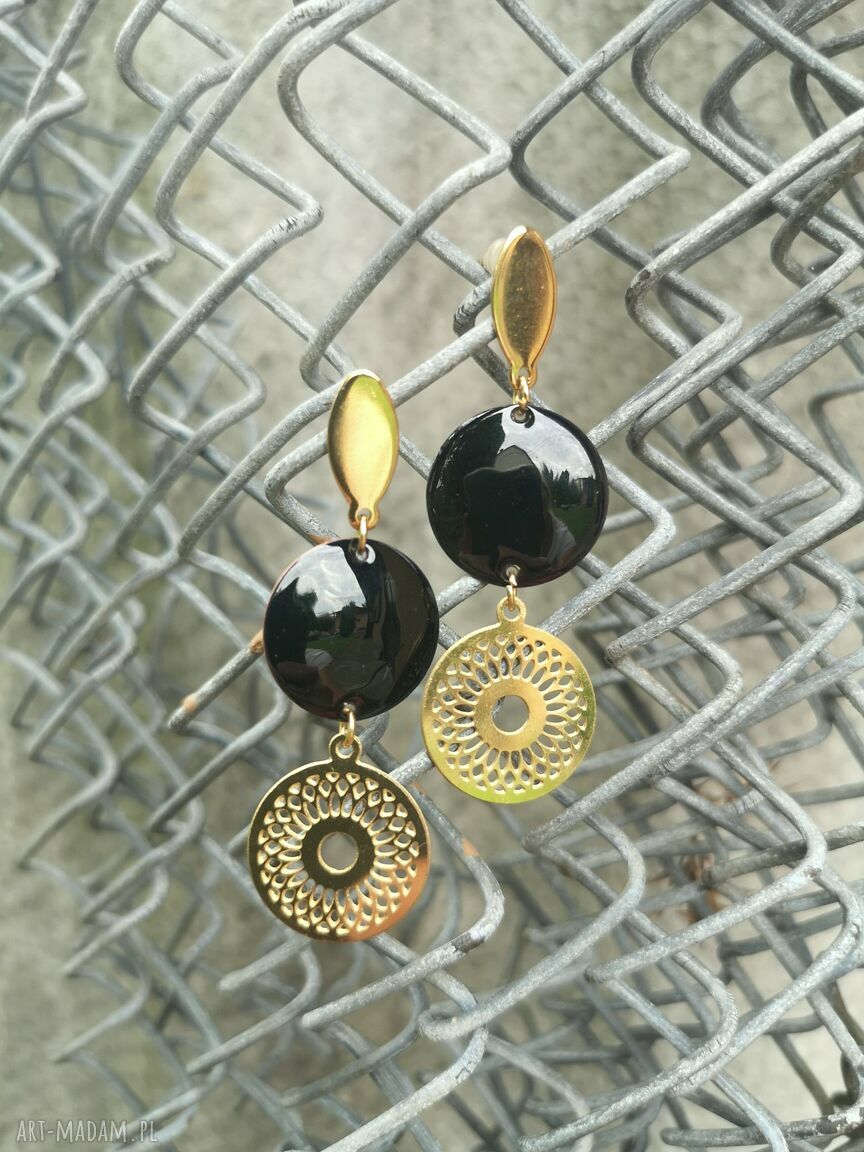 Kolczyki Galactic - sztyfty z miedzianą blaszką, ażurem i stalą szlachetną