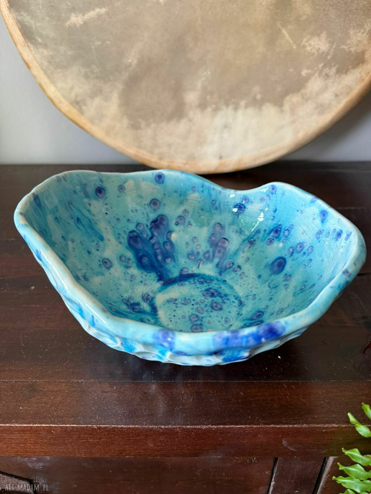 Ręcznie robiona miska ceramiczna Galaktyczne Turquoise z efektem Craquele