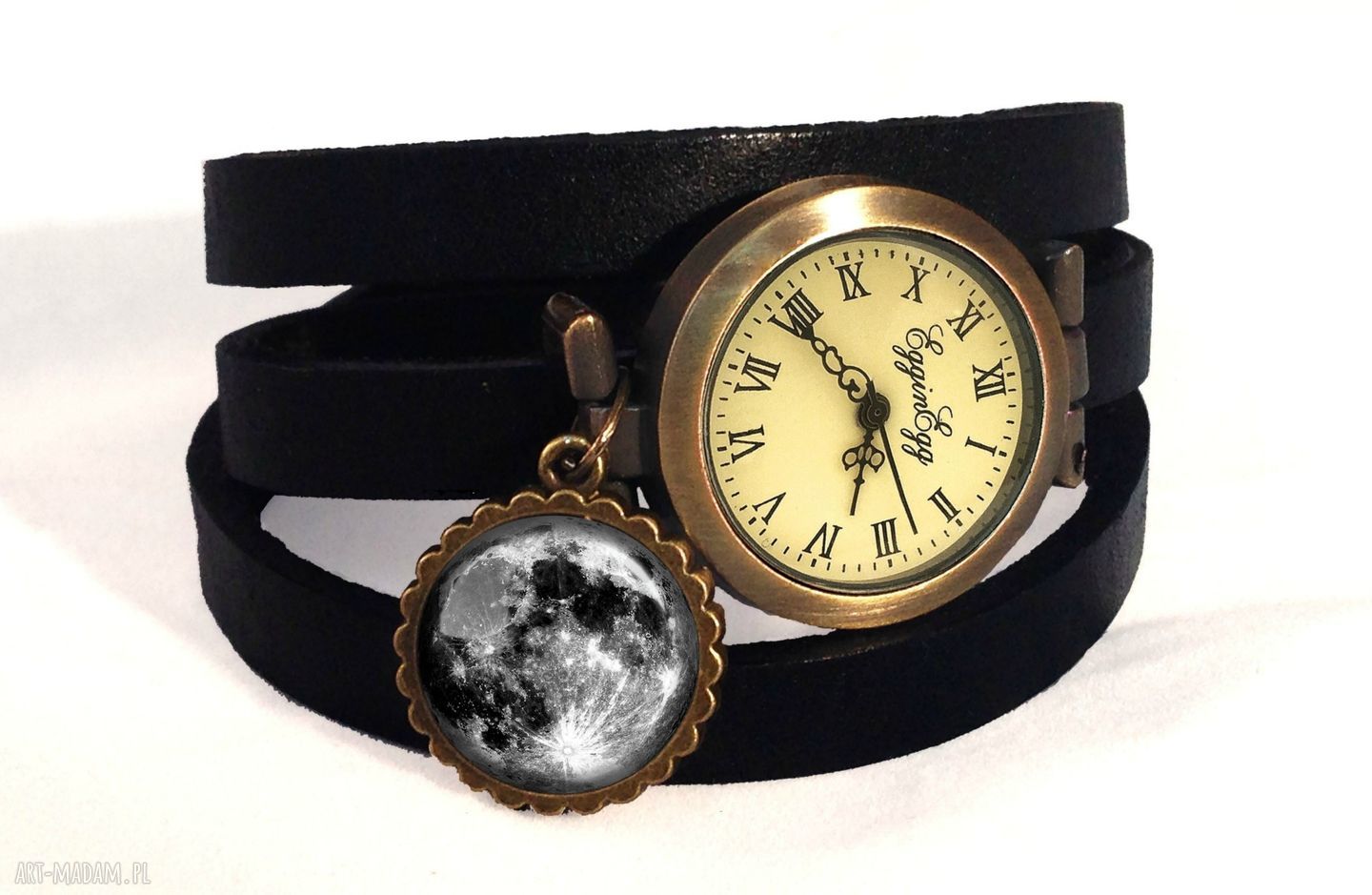 Księżyc pełni zegarek bransoletka skórzanym pasku pełnia kosmos