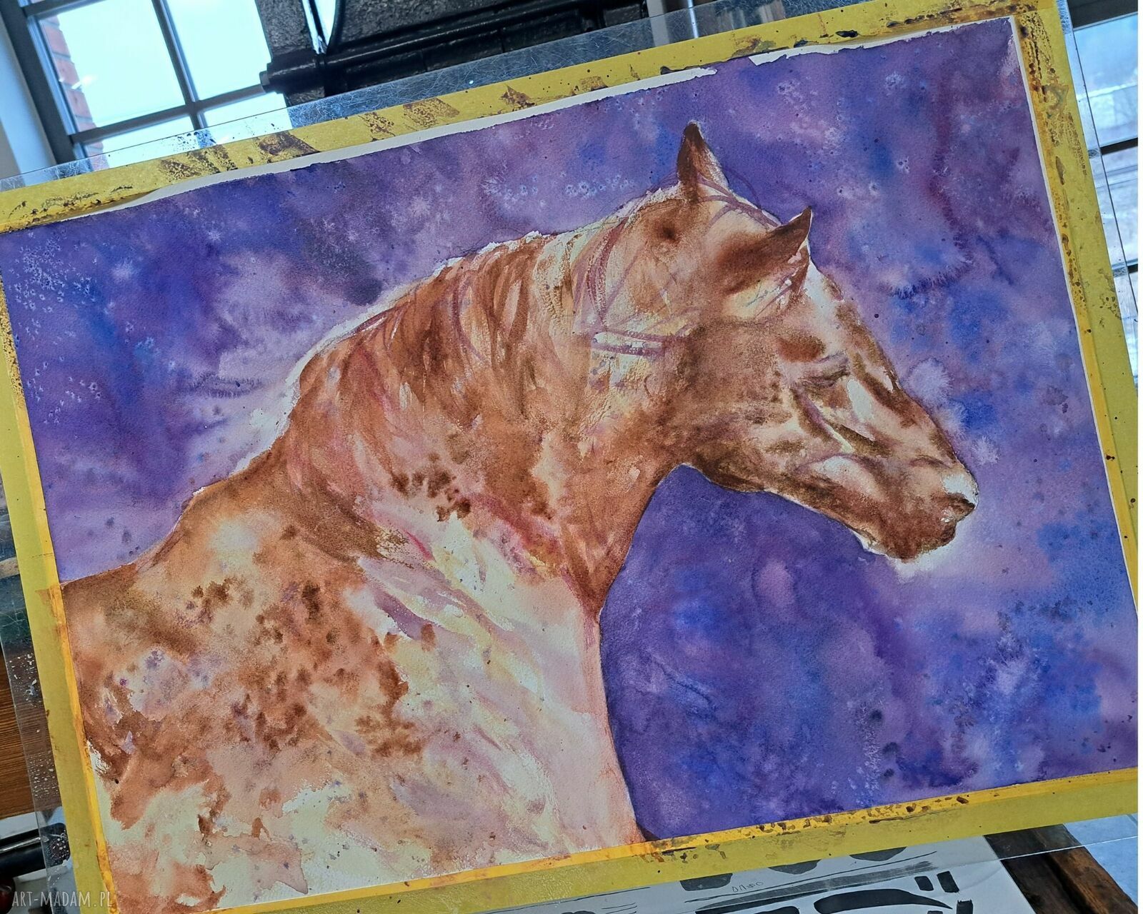 Galopujący koń - oryginalna akwarela 43x61 cm