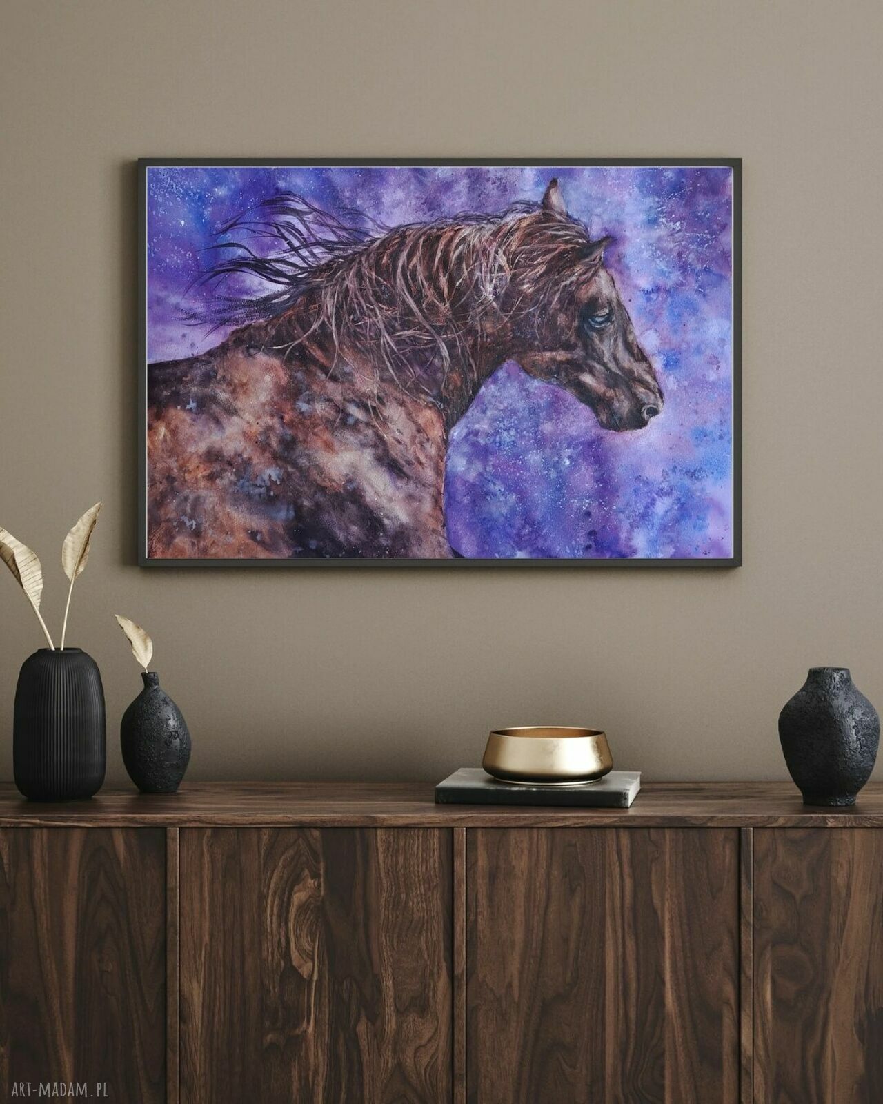Galopujący koń - oryginalna akwarela 43x61 cm