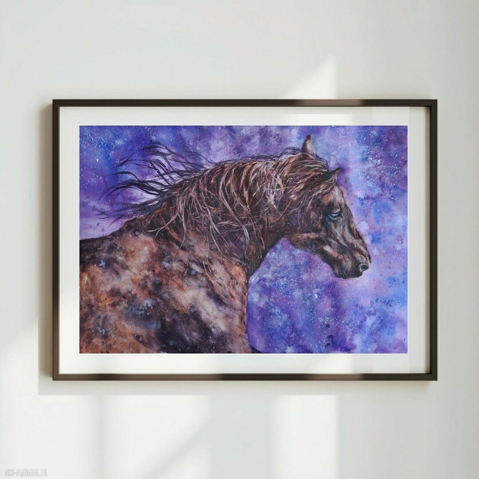 Galopujący koń - oryginalna akwarela 43x61 cm