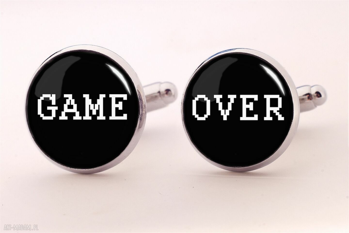GAME OVER - ręcznie robione spinki do mankietów z powiększającym szkiełkiem