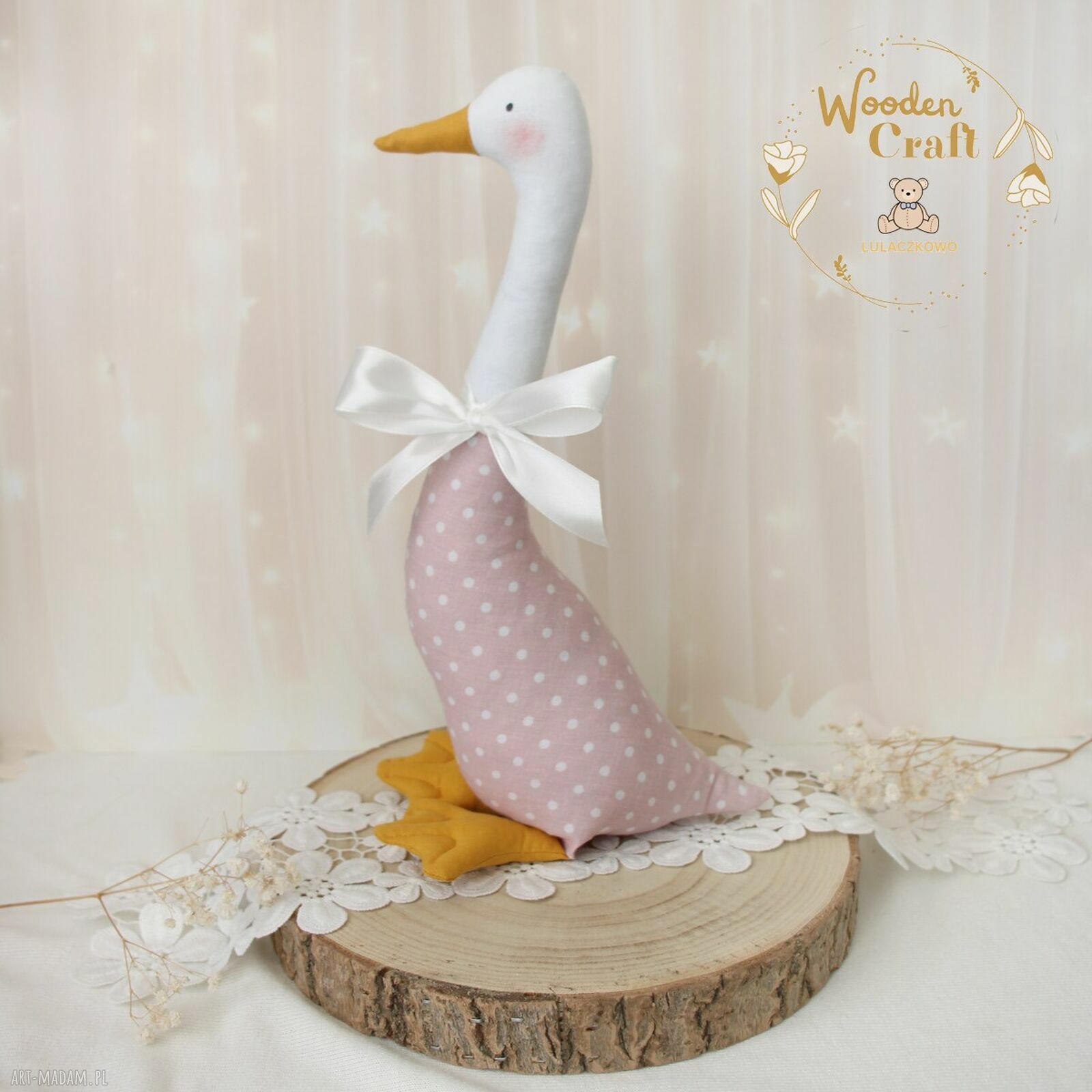 Różowa gąska dekoracyjna Tilda - ręcznie szyta przytulanka 28 cm