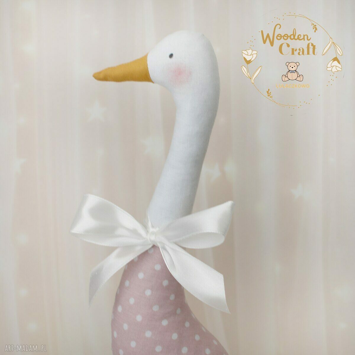 Różowa gąska dekoracyjna Tilda - ręcznie szyta przytulanka 28 cm