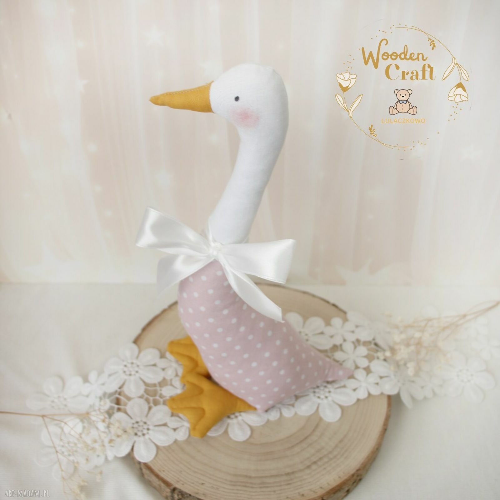 Różowa gąska dekoracyjna Tilda - ręcznie szyta przytulanka 28 cm