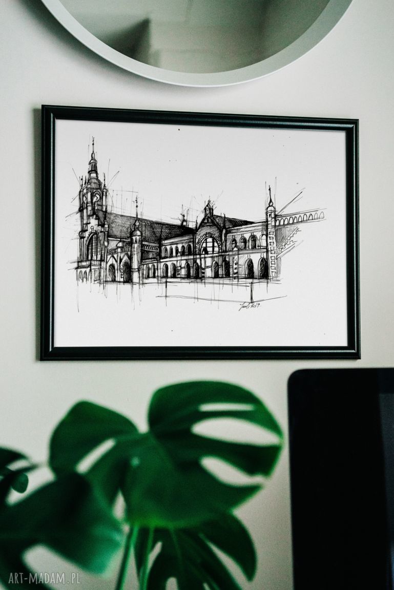 Gdańsk Dworzec Główny PKP - plakat czarno-biały A3