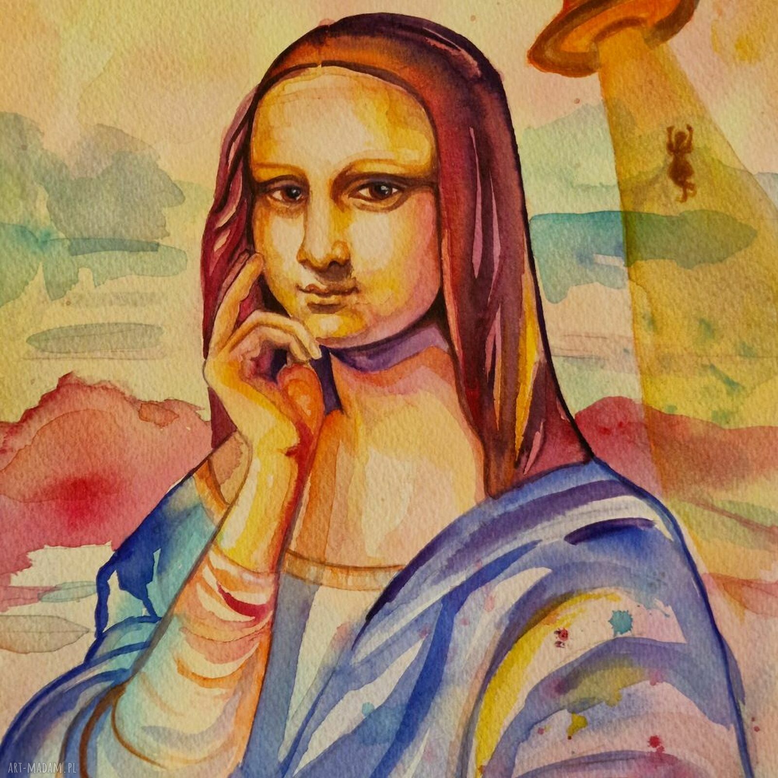 Gdzie się podział Leonardo? Oryginalna akwarela A4 w stylu pop-art i surrealizmu