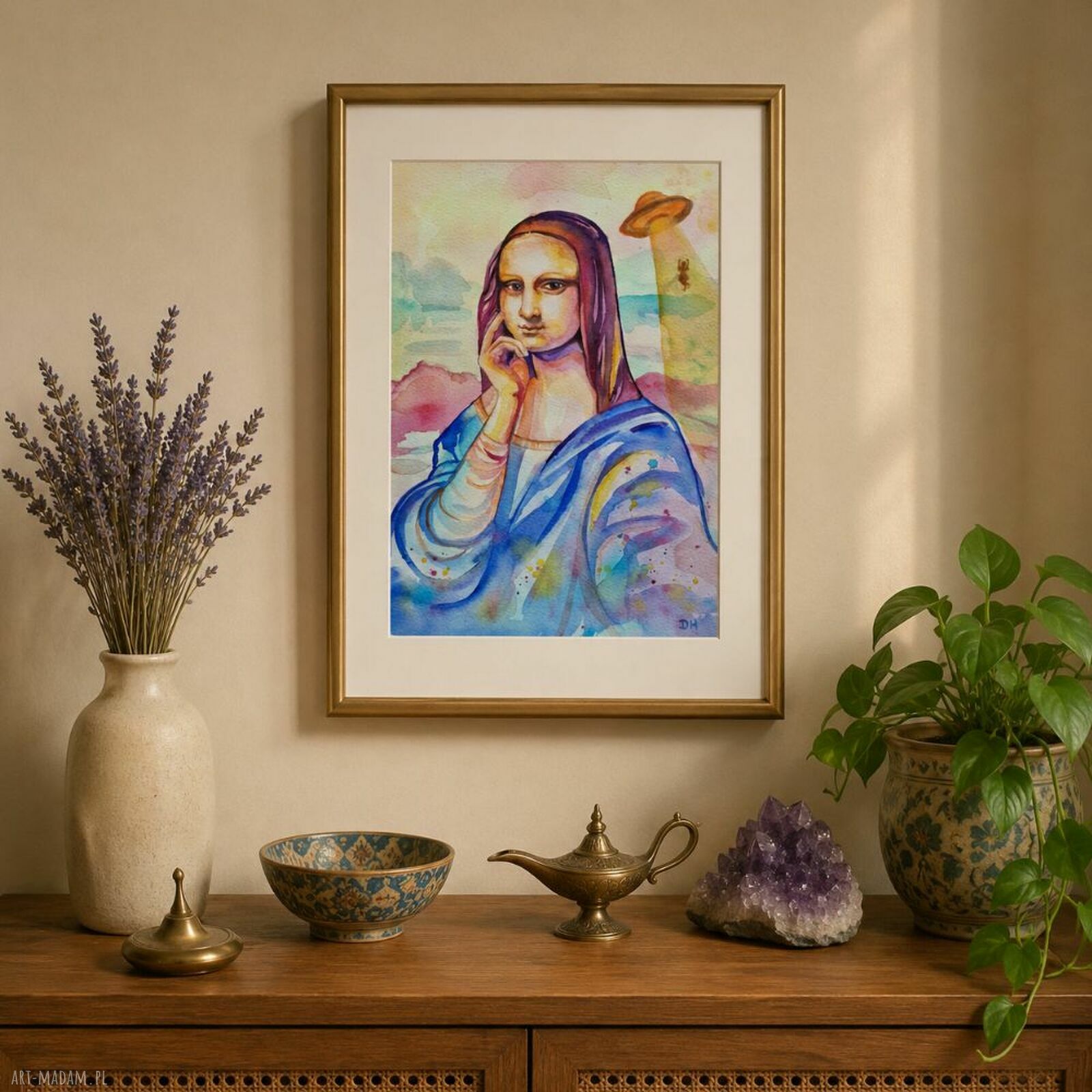 Gdzie się podział Leonardo? Oryginalna akwarela A4 w stylu pop-art i surrealizmu