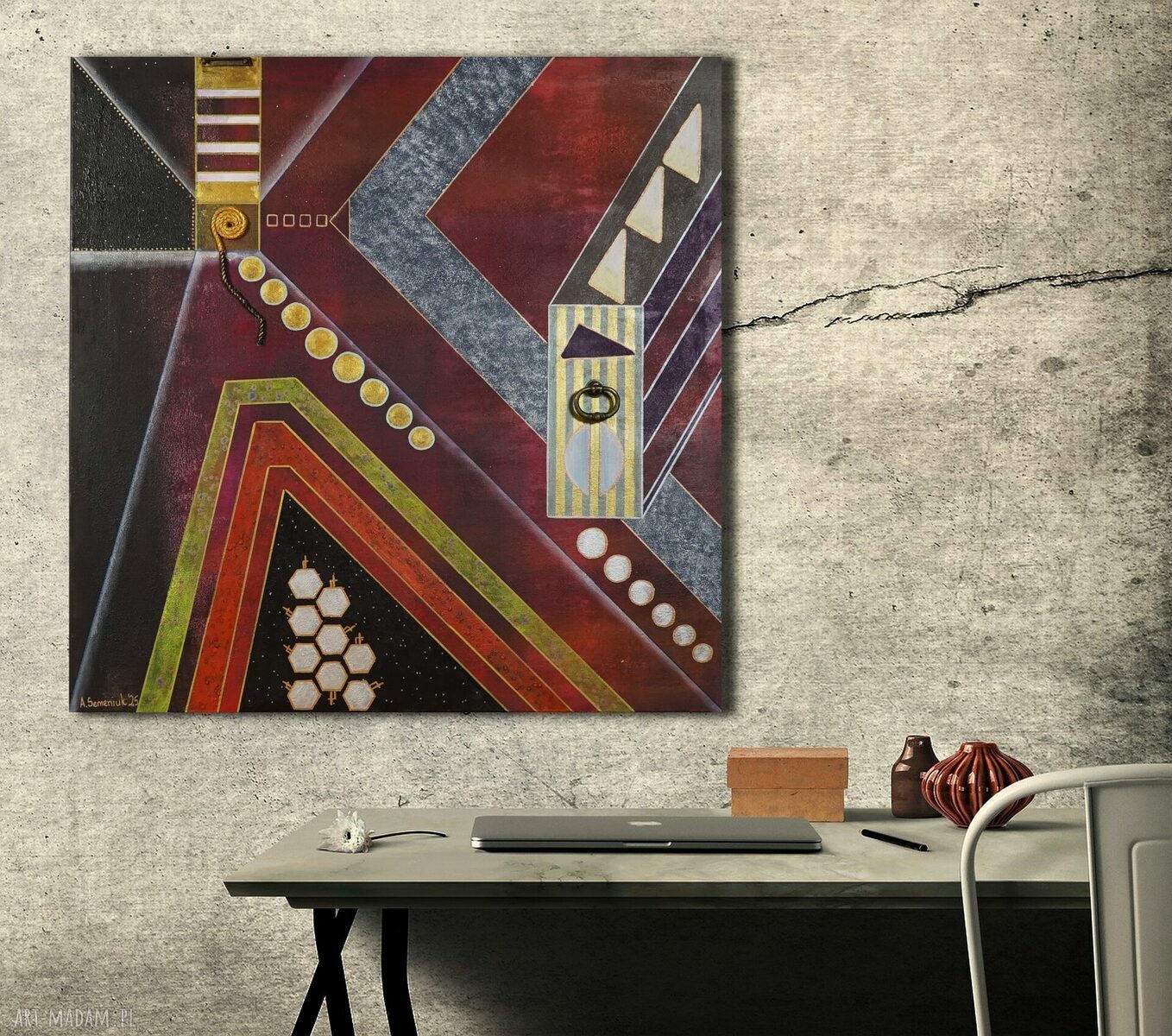 Geometria abstrakcyjna 5 - obraz abstrakcyjny 80x80 z mixmedia