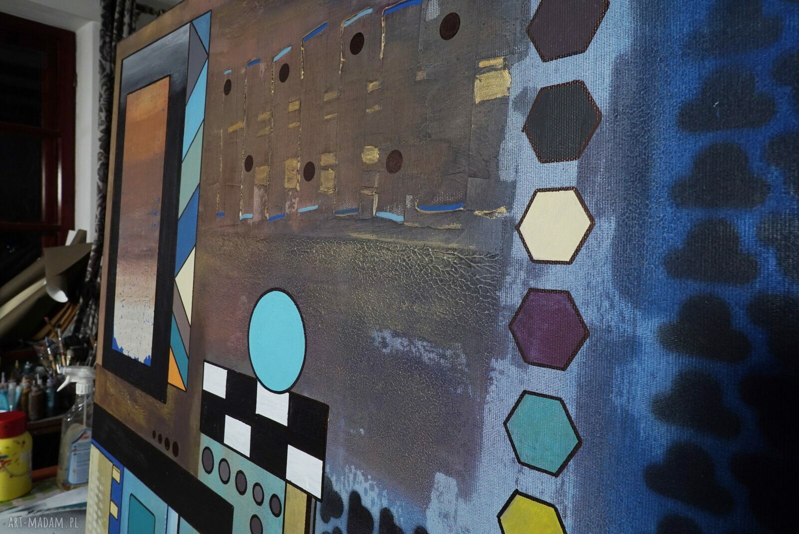 Obraz "Geometria abstrakcyjna 6" - mixed media 120x80 cm, pion lub poziom