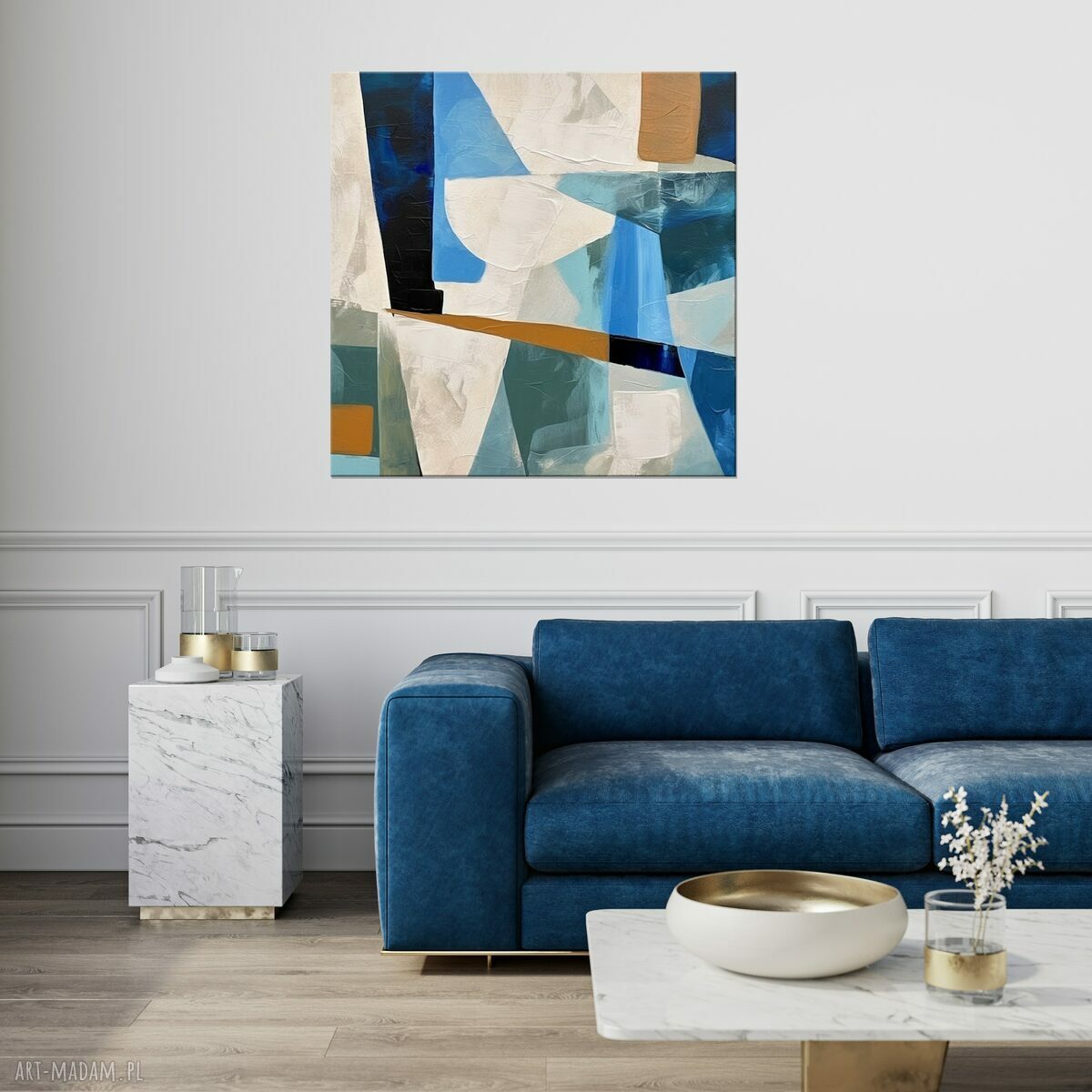 Granatowy minimalistyczny obraz na płótnie 70x70 - geometryczna abstrakcja